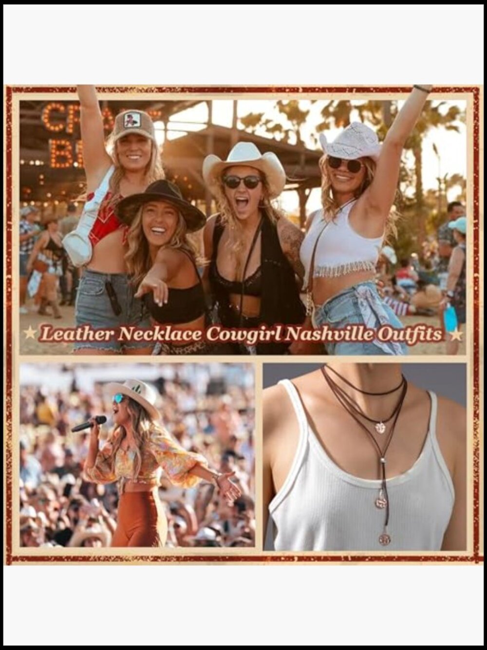 Layered Suede Choker Necklace Boho Western Cowgirl Jewelry Long Pendant - Picture 4 of 7